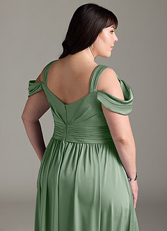 Azazie Lianne Robes de demoiselle d'honneur Robe Trapèze en Satin extensible Épaule décolletée Matcha image15