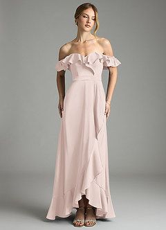 Azazie Lyra Bridesmaid Dresses Blushing Pink A-Line Off the Shoulder Stretch Satin Convertible Dress image6