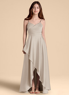 Azazie Prisha Junior A-Linie Plissee Stretch-Satin Kleid Frost image5