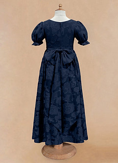 Azazie Joss Flower Girl Dresses Dark Navy A-Line with Sleeves Floral Burnout Dress image5