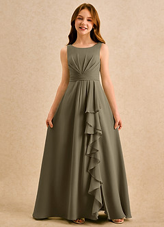 Azazie Chibi Girls Formal Abiti da Ragazza di Fiori Abito A-Line in Chiffon Plissettato Willow Green image3