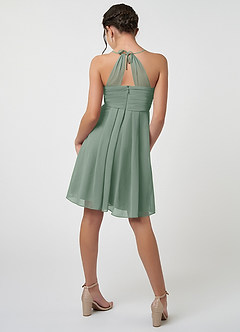 Azazie Ginny Junior Abito A-Line in Chiffon Plissettato Salvia Argentata image2