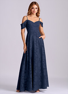 Azazie Marley Final Sale Dark Navy A-Line Off the Shoulder Floral Burnout Convertible Dress image5