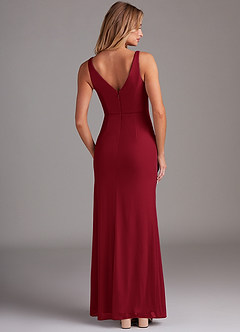 Azazie Leandra Bridesmaid Dresses Burgundy Mermaid V-Neck Pleated Mesh Dress image2