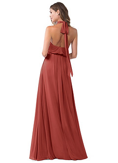 Azazie Landry Bridesmaid Dresses Terracotta A-Line Pleated Mesh Dress image2