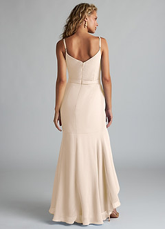 Azazie Summer Bridesmaid Dresses White Alabaster Mermaid Scoop Cowl Chiffon Dress image2