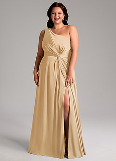 Azazie Brooke Jurken voor bruidsmeisjes Jurk van Stretch Satijn met A-Lijn One-Shoulder Goud image8