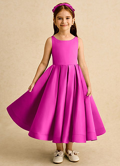 Azazie Babs Blumenmädchenkleider Ballkleid Plissee Matte Satin Kleid Fuchsia image2