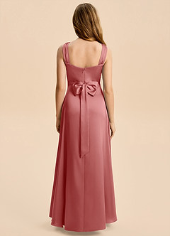 Azazie Kiki Junior Robe Trapèze en Satin extensible Arc Antique Rose image2