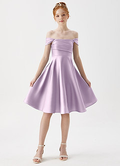 Azazie Amira Junior Frosted Lilac A-Line Pleated Stretch Satin Dress image5