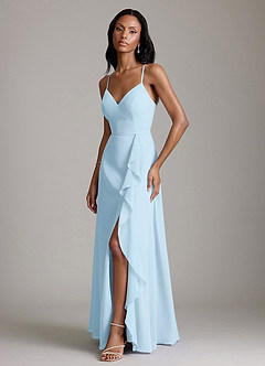 Azazie Naeem Bridesmaid Dresses Sky Blue A-Line V-Neck Ruffle Chiffon Dress image4