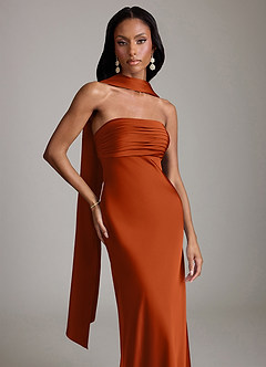 Azazie Saylor Brudtärnklänningar Klä av Sjöjungfru i Stretch Satin Axelbandslös Bränd Apelsin image1