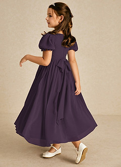 Azazie Joss Flower Girl Dresses Plum A-Line with Sleeves Chiffon Dress image2