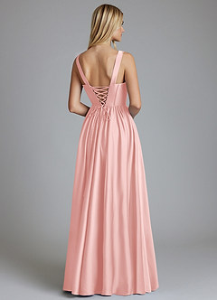 Azazie Delmie Bridesmaid Dresses Powder Pink A-Line Corset Stretch Satin Dress image2