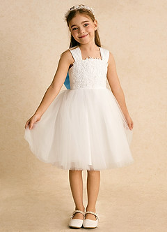 Azazie Dimple Final Sale Ivory Sky Blue Ball-Gown Lace Tulle Dress image4