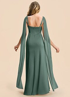 Azazie Chelsea Junior Sea Moss Sheath Pleated Stretch Satin Dress image2