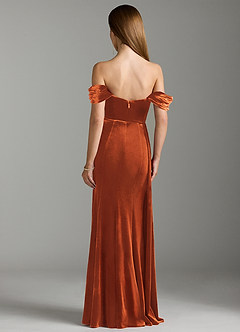 Azazie Amyra Bridesmaid Dresses Burnt Orange Sheath Off the Shoulder Velvet Convertible Dress image10