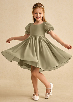 Azazie Jolie vestidos de niña de las flores Vestido de Musgo Verde de Gasa de Corte En A con Con mangas image3