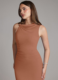 Azazie Charice Bridesmaid Dresses Bronzer Sheath Pleated Chiffon Dress image2