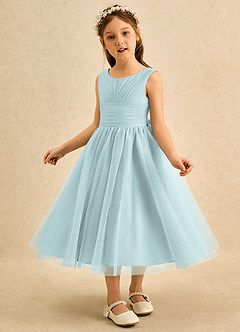 Azazie Macaron Jurken voor bloemenmeisjes A-Lijn Jurk van Tule Geplooid De Nevel image4