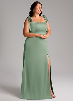 Azazie Frostine Brautjungfernkleider A-Linie Schleifen Stretch-Satin Kleid Matcha image11