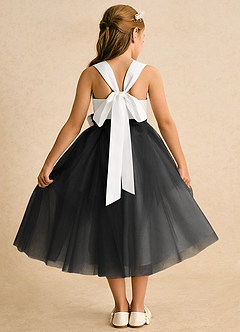 Azazie Bonny Flower Girl Dresses Ivory Black Ball-Gown Pleated Tulle Dress image2