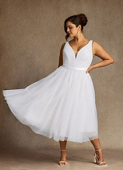 Azazie Windsor Wedding Dresses Diamond White A-Line Bow Tulle Dress image11