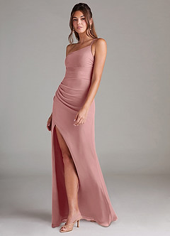 Azazie Eren Abiti da Damigella Abito Tubino in Chiffon Monospalla Rosa Polverosa image5