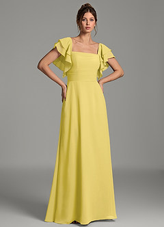 Azazie Dacia Bridesmaid Dresses Canary A-Line Ruched Chiffon Dress image1
