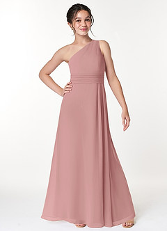 Azazie Cleo Junior Dusty Rose A-Line Pleated Chiffon Dress image4