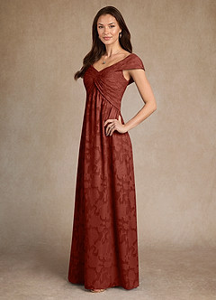 Azazie Myrtle Mother of the Bride Dresses Terracotta A-Line Pleated Floral Burnout Dress image2