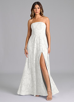 Azazie Wren Bridesmaid Dresses White A-Line Strapless Floral Burnout Dress image1