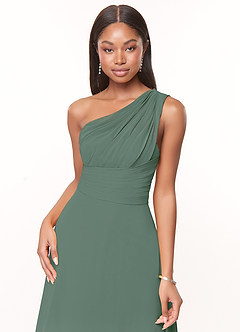 Azazie Ashley Bridesmaid Dresses Eucalyptus A-Line Ruched Chiffon Dress image5