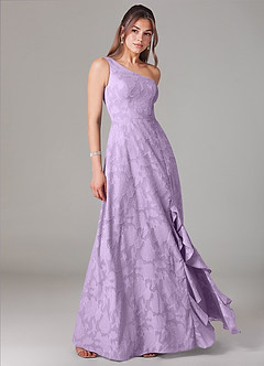 Azazie Ellianna Jurken voor bruidsmeisjes Jurk van Bloemen Burn-out met A-Lijn One-Shoulder Lila image3