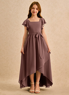 Azazie Milly Girls Formal Robe Demoiselle D'honneur Fillette Robe Trapèze en Mousseline de soie Plissé Expresso image5