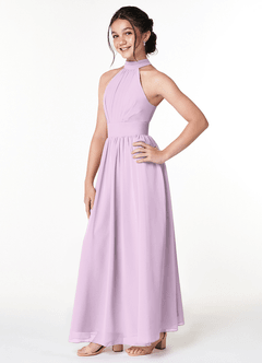 Azazie Iman Junior Frosted Lilac A-Line Pleated Chiffon Dress image3