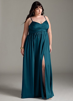 Azazie Alia Brautjungfernkleider A-Linie Plissee Stretch-Satin Kleid Tintenblau image12