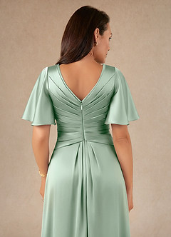 Azazie Emmeline Mother of the Bride Dresses Agave A-Line Pleated Stretch Satin Dress image4