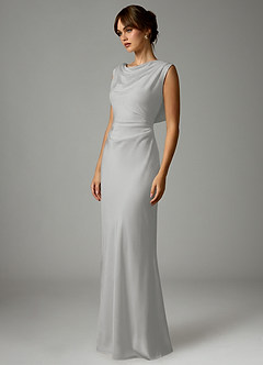 Azazie Kieryn Bridesmaid Dresses Silver Mermaid Pleated Stretch Satin Dress image3