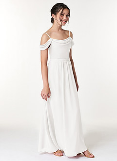 Azazie Alivia Junior White A-Line Off the Shoulder Chiffon Dress image3