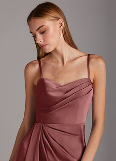 Azazie Bona Vendita Finale Abito A-Line in Raso Elasticizzato con Scollo a V a Pieghe Ametista image6