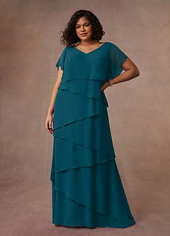 Azazie OHara Mother of the Bride Dresses Ink Blue A-Line V-Neck Chiffon Dress image12