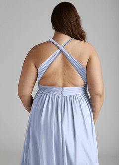 Azazie Ashia Abiti da Damigella Abito A-Line in Chiffon Plissettato Ghiaccio image12
