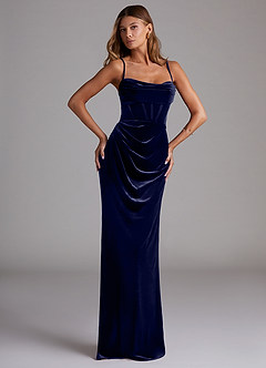 Azazie Mai Bridesmaid Dresses Dark Navy Sheath Sweetheart Neckline Velvet Dress image1