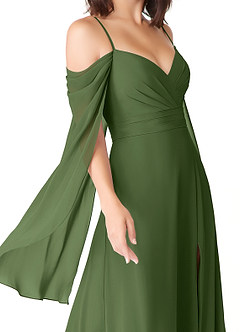 Azazie Cienna Jurken voor bruidsmeisjes Jurk van Chiffon met A-Lijn Off the Shoulder Olijf image6