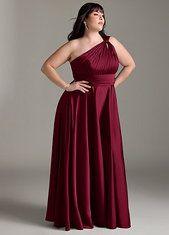 Azazie Charlize Bridesmaid Dresses Burgundy A-Line One Shoulder Stretch Satin Dress image12