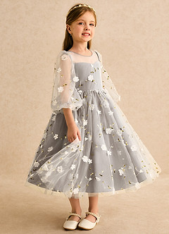 Azazie Elowen Flower Girl Dresses Taupe A-Line Sweetheart Neckline Lace Dress image4