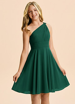 Azazie Charlize Junior Emerald A-Line Pleated Chiffon Dress image5