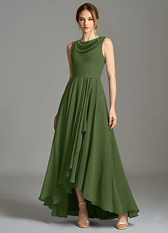 Azazie Wonderland Bridesmaid Dresses Olive A-Line Pleated Chiffon Dress image1