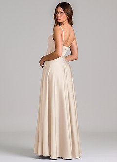 Azazie Amani 신부 들러리 드레스 A라인 주름진 스트레치 새틴 바닥 길이 드레스 image2